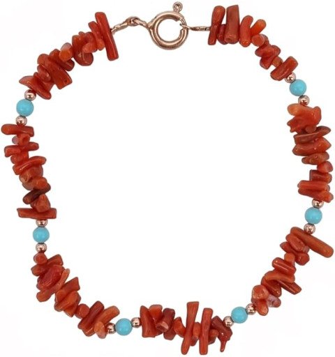 Bracciale siciliano artigianale in corallo, ematite e pasta di turchese